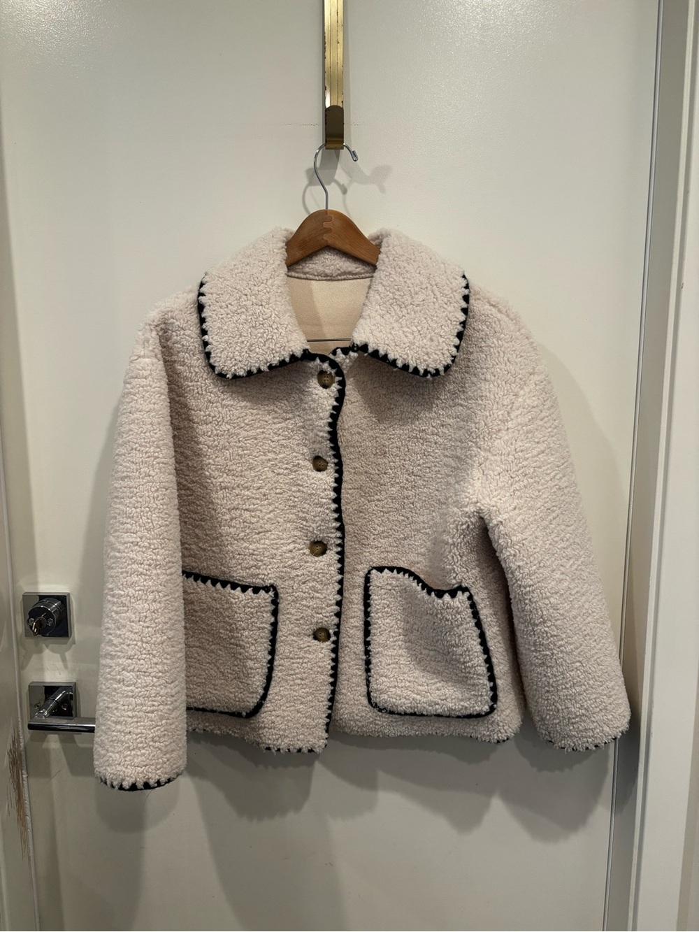 Source Unknown Cream Sherpa Jacket with Black Trim